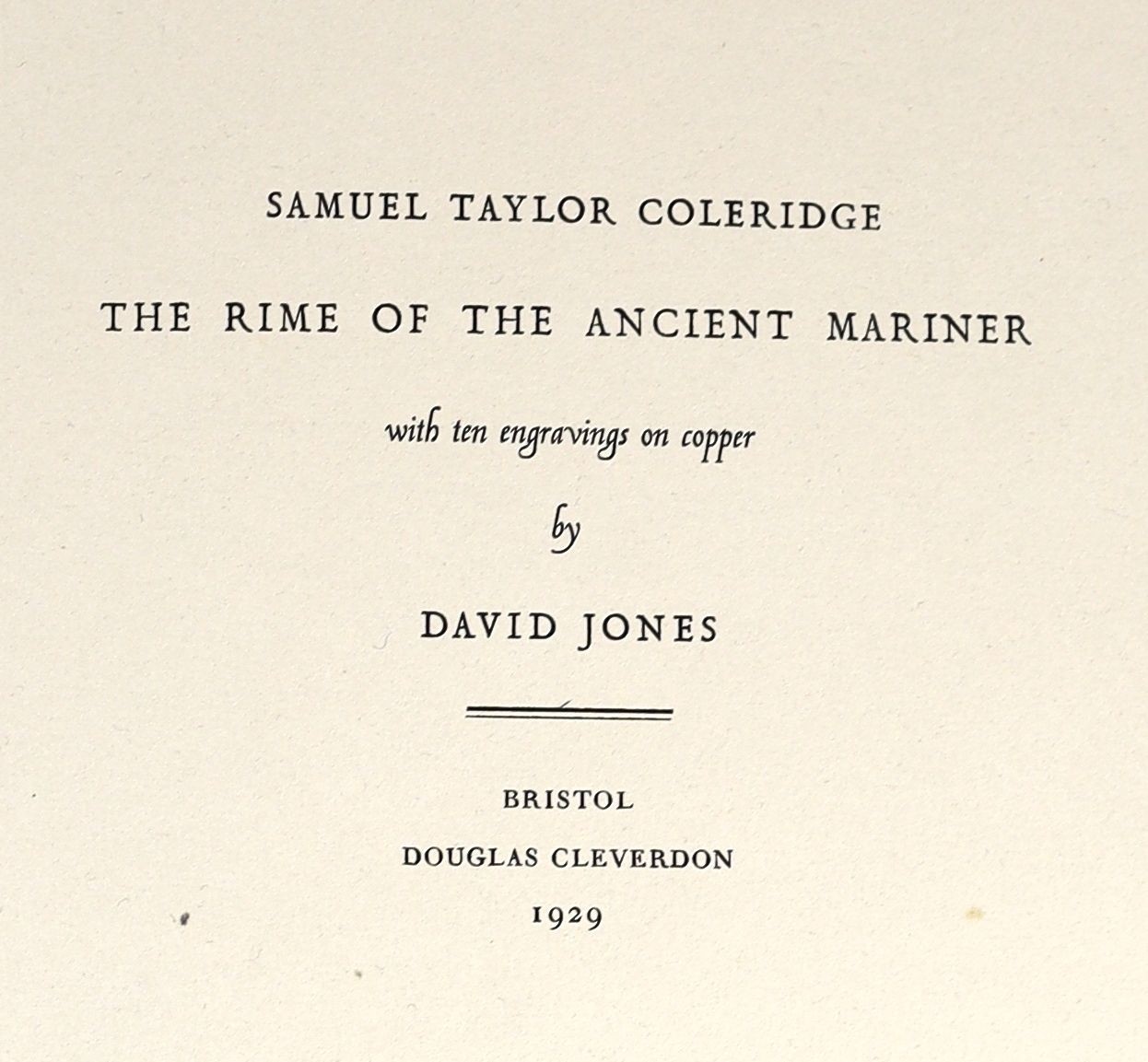 Coleridge, Samuel Taylor - The Rime of the Ancient Mariner. Limited edition, No. 300 of 400. Complete with 10 copper engravings, 8 of which are full plates. Quarter cloth and paper boards with gilt letters direct on spin